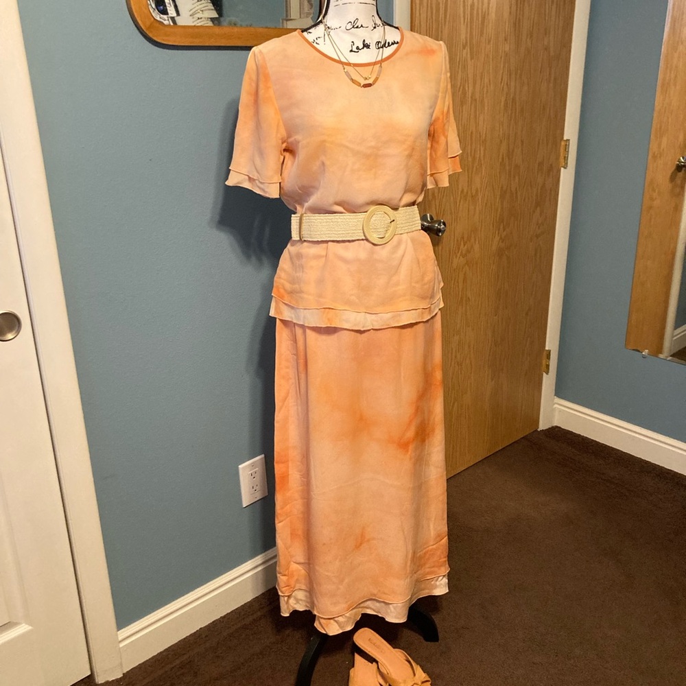 Capriccio Peach Silk Skirt Set